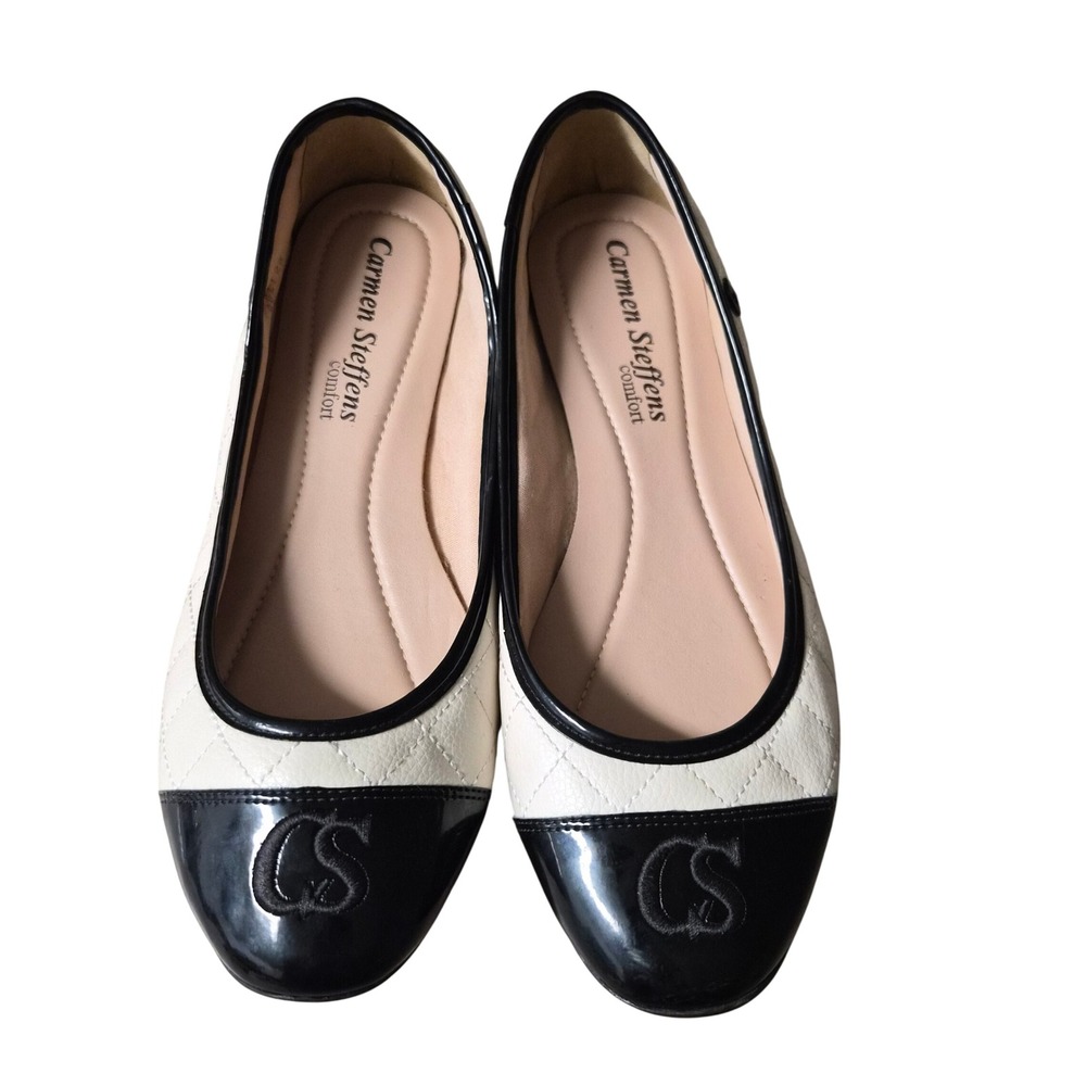 Carmen Steffens Comfort Quilted Leather Ballet Flats Black White  EU 41 US 10.5
